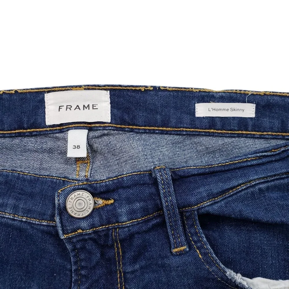 Frame L'Homme Skinny Jeans Mens 38 Indigo Land Distressed Organic Cotton - Picture 3 of 8